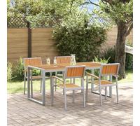 QJBSAVVA Set da Pranzo da Giardino 5 Pezzi con Tavolo Rettangolare 180x90 cm in Legno di Acacia e Metallo Grigio per Esterno Balcone