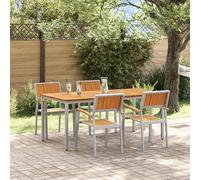 QJBSAVVA Set da Pranzo da Giardino 5 Pezzi con Tavolo Rettangolare e Sedie in Legno di Acacia Massello e Metallo Grigio per Balcone Esterno Senza Assemblaggio