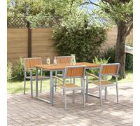 QJBSAVVA Set da Pranzo da Giardino 5 Pezzi Grigio in Acciaio e Legno Massello di Acacia, Tavolo Rettangolare e Sedie per Balcone, Design Moderno con Seduta Spaziosa per 4 Persone