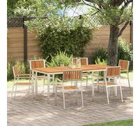 QJBSAVVA Set da Pranzo da Giardino 7 Pezzi in Legno Massello di Acacia, Tavolo Esterno 200x90x74.5 cm con 6 Sedie Impilabili per Balcone, Arredo Giardino