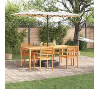QJBSAVVA Set da Pranzo da Giardino 7 Pezzi in Legno Massello di Acacia Tavolo Rettangolare 200x100cm con 6 Sedie Marrone per Esterno Giardino Patio Terrazza