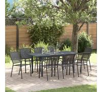 QJBSAVVA Set da Pranzo da Giardino 9 Pezzi Tavolo Rettangolare in Acciaio Anthracite con Sedie Impilabili per Esterno Balcone Cene