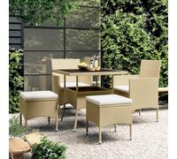 QJBSAVVA Set da pranzo da giardino beige, 80 x 80 cm, in rattan sintetico, con 2 sedie, 2 cuscini accovacciati, raggi UV, salvaspazio, per balcone/terrazza