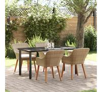 QJBSAVVA Set da Pranzo da Giardino Beige in Rattan Sintetico Rettangolare da 5 Pezzi con Sedie Imbottite per Balcone e Spazi Esterni, Robusto e Confortevole