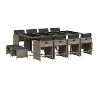 QJBSAVVA Set da pranzo da giardino da 13 pezzi con cuscini, in polyrattan, per giardino e terrazza, sistema a cubi salvaspazio con tavolo da giardino in vetro temperato, 8 sedie e 4 sgabelli
