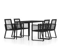 QJBSAVVA Set da pranzo da giardino da 5 pezzi, colore nero, con tavolo da giardino da 140 x 70 cm e 4 sedie da giardino in rattan PVC, moderno gruppo di sedute per giardino, terrazza e balcone