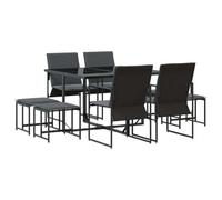 QJBSAVVA Set da pranzo da giardino in acciaio da 9 pezzi, moderno con tavolo, 4 sedie e 4 sgabelli per giardino, terrazza e balcone, set da pranzo per 4 persone con cuscino, antracite e nero