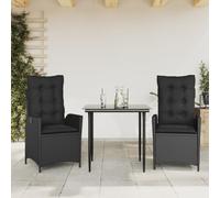 QJBSAVVA Set da pranzo da giardino in polyrattan nero, 80 x 80 x 74 cm, pieghevole, per balcone, terrazza, bistrot o piccolo balcone, con poltrone resistenti ai raggi UV e tavolo in vetro