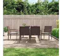 QJBSAVVA Set da pranzo da giardino, in rattan sintetico, marrone, con cuscino, 140 x 70 cm, in acciaio e vetro temperato, design moderno, per esterni, robusto e durevole, per balcone, terrazza o