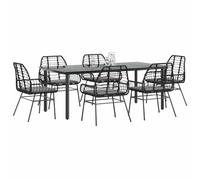 QJBSAVVA Set da pranzo da giardino, nero, 200 x 100 cm, in rattan sintetico e vetro, design moderno, robusto, per terrazza, balcone, campeggio