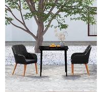 QJBSAVVA Set da pranzo da giardino nero, 80 x 80 cm, con cuscino grigio scuro, stabile, in acciaio e rattan di acacia, design moderno, robusto e facile da pulire, per balcone, terrazza, campeggio
