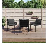 QJBSAVVA Set da pranzo da giardino nero con 4 cuscini, 5 lg. Set di mobili da balcone 80 x 80 cm, sedie in rattan e tavolo in vetro, robusto e pieghevole per giardino, balcone, terrazza