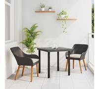 QJBSAVVA Set da Pranzo Esterno con Tavolo Quadrato Nero e Sedie Imbottite, 3 Pezzi, per Giardino Balcone, Materiale Robusto e Confortevole