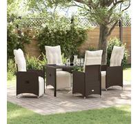QJBSAVVA Set da pranzo in rattan da 5 pezzi, marrone, 140 x 70 cm, con schienale inclinabile e rattan sintetico, resistente alle intemperie, per giardino, terrazza e piccoli balconi