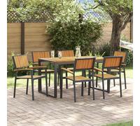 QJBSAVVA Set da Pranzo per Esterno 7 Pezzi in Legno di Acacia e Metallo Nero, Tavolo Rettangolare da Giardino 140x80 cm con 6 Sedie, Arredo per Balcone Patio e Piccoli Incontri