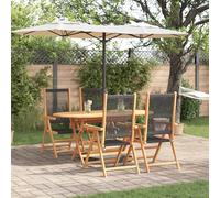 QJBSAVVA Set da Pranzo per Giardino 5 Pezzi Tavolo Ovale Pieghevole in Legno di Acacia con Sedie da Esterno Marrone per Famiglie e Riunioni all'Aperto