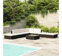 QJBSAVVA Set da salotto da giardino in polyrattan, colore nero, bianco crema, 6 cm, resistente alle intemperie, telaio in acciaio, con piano in vetro, flessibile, per balcone, terrazza o piccolo