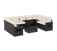 QJBSAVVA Set di 10 divani da giardino con cuscini, in polyrattan, con tavolo regolabile in altezza e ripiani con molle a gas, set di mobili da giardino modulari per terrazze ed esterni