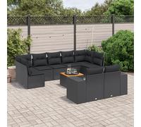 QJBSAVVA Set di 10 divani da giardino in polyrattan nero, 62 x 62 x 69 cm, divano ad angolo, braccioli, in legno di acacia, tavolo modulare per giardino, balcone, terrazza