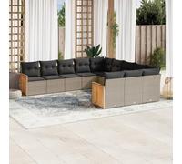 QJBSAVVA Set di 11 mobili da giardino grigio polyrattan, divano angolare e centrale con spazio di archiviazione, resistente alle intemperie, piccolo balcone, salone salvaspazio per giardino, terrazza