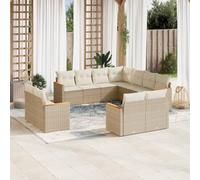 QJBSAVVA Set di 11 mobili da giardino in polyrattan beige e divano centrale con spazio 62 x 62 x 69 cm, resistente ai raggi UV, salvaspazio, per piccoli balconi e terrazzi