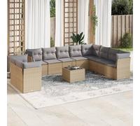 QJBSAVVA Set di 11 mobili da giardino in polyrattan, divano ad angolo, tavolo da giardino con piano in vetro, cuscino modulare, 55 x 62 x 69 cm, per balcone, terrazza e piccolo giardino