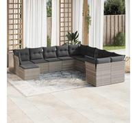 QJBSAVVA Set di 11 mobili da giardino in polyrattan grigio chiaro, divano ad angolo, sgabello centrale con rivestimenti rimovibili, 62 x 62 x 69 cm, robusto e resistente alle intemperie, modulare per