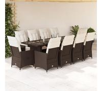 QJBSAVVA Set di 11 mobili da giardino in polyrattan marrone con poltrone relax pieghevoli e tavolo, 240 x 90 cm, moderno set da bistrot per balcone, terrazza e campeggio