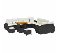 QJBSAVVA Set di 13 divani da giardino in polyrattan con vano portaoggetti, set modulare con tavolo e sgabelli, per terrazza ed esterni, struttura in acciaio, nero e crema