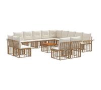 QJBSAVVA Set di 14 divani da esterni modulari, in polyrattan, con tavolo in legno di acacia, resistente alle intemperie, colore crema, XXL per 13 persone
