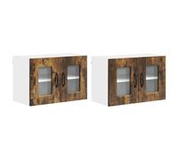 QJBSAVVA Set di 2 armadietti da cucina sospesi in legno con 4 ante e ripiani, molto spazio per stoviglie e utensili, rovere affumicato, design Kalmar, 60 x 31 x 40 cm