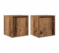 QJBSAVVA Set di 2 comodini da parete effetto legno anticato, consolle sospese con porta, comodino da parete per camera da letto, 38 x 34 x 40 cm