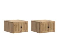QJBSAVVA Set di 2 comodini da parete in rovere Artisan, comodino sospeso con 2 cassetti, comodino da parete in legno per camera da letto, 33 x 34,5 x 20 cm