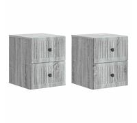 QJBSAVVA Set di 2 comodini da parete sospesi con 4 cassetti in legno, console da parete per camera da letto, grigio sonoma, 33 x 34,5 x 40 cm