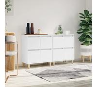 QJBSAVVA Set di 2 credenze bianche in legno e legno di eucalipto - Design moderno con 4 scomparti per soggiorno, cucina e corridoio