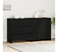QJBSAVVA Set di 2 Credenze Moderne in Legno Ingegnerizzato Nero per Cucina e Soggiorno con 3 Cassetti Spaziosi, Design Rettangolare Elegante, Dimensioni 140x41x75cm