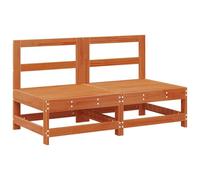 QJBSAVVA Set di 2 divani centrali da giardino in legno di pino massiccio, elemento modulare per esterni per terrazza e balcone, mobili da giardino in marrone cera, 124 x 62 x 70,5 cm