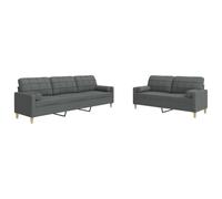 QJBSAVVA Set di 2 divani in tessuto grigio scuro con cuscini decorativi, moderno set di divani a 2 posti e 3 posti, struttura in metallo stabile, comodo gruppo di sedute per il soggiorno