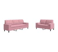 QJBSAVVA Set di 2 divani in velluto rosa, moderno set con divano a 2 posti e divano a 3 posti, struttura in metallo e 4 rulli per il collo, per soggiorno, divano lounge con morbida imbottitura
