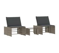 QJBSAVVA Set di 2 lettini da giardino con tavolo, in polyrattan, grigio, modulari, regolabili, con cuscini, per balcone, terrazza e giardino, 70 x 196 x 82 cm