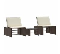 QJBSAVVA Set di 2 lettini da giardino con tavolo marrone, in polyrattan, modulari, schienale regolabile, set di mobili da giardino con cuscini, per giardino, terrazza e balcone