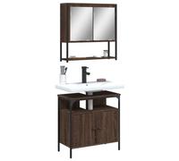 QJBSAVVA Set di 2 Mobili da Bagno Salvaspazio in Legno Multistrato Rovere Marrone con Mobile Sottolavabo 60cm e Armadietto Specchio a Parete per Ampio Spazio Conservazione