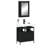 QJBSAVVA Set di 2 Mobili da Bagno Salvaspazio Nero con Mobile a Specchio Stretto e Mobile Sottolavabo in Legno Multistrato, Ampio Spazio di Conservazione Design Moderno per Bagno