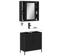 QJBSAVVA Set di 2 Mobili da Bagno Salvaspazio Stretto: Mobile Specchio a Muro e Mobile Sottolavabo, Nero, Legno Multistrato, per Bagni Piccoli con Ampio Spazio di Conservazione