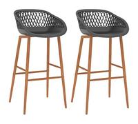QJBSAVVA Set di 2 sgabelli da bar con schienale ergonomico effetto rete, moderni sgabelli da bar con gambe in metallo effetto legno, altezza della seduta 74,5 cm, per cucina, bancone e bistrot