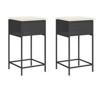 QJBSAVVA Set di 2 sgabelli da bar da giardino, in rattan sintetico, con cuscini, moderni sgabelli da bistrot per giardino, terrazza e balcone, comodi sgabelli da bancone per esterni, 40 x 40 x 76 cm