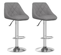 QJBSAVVA Set di 2 sgabelli da bar in similpelle grigia, regolabili in altezza, con schienale e molla a gas, girevoli a 360°, per cucina, bar e sala da pranzo, 44 x 46 x (82-103) cm