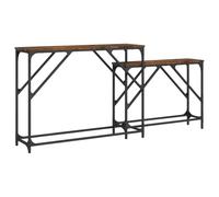 QJBSAVVA Set di 2 tavolini consolle Nesting in legno e metallo, tavolo da corridoio stretto e tavolino da divano per soggiorno e ingresso, stile industriale, rovere affumicato