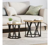 QJBSAVVA Set di 2 Tavolini Impilabili in Legno Rovere Massello, Tavolino da Salotto Rotondo Marrone Opaco, Design Moderno Compatto per Soggiorno e Interni Casa