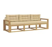 QJBSAVVA Set di 3 divani da esterni con cuscini, in legno di acacia, modulare per giardino, terrazza e balcone, con cuscini in schiuma, beige e bianco